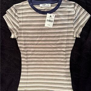 Cotton On Blue and White Fitted Short Sleeve Tee